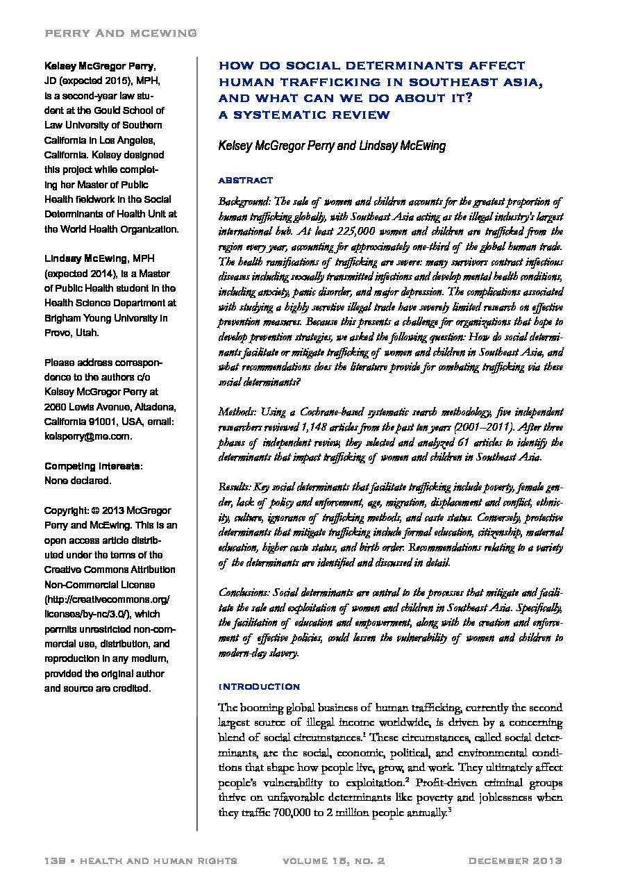 How do social determinants affect human trafficking in Southeast Asia, and what can we do about it? A systematic review