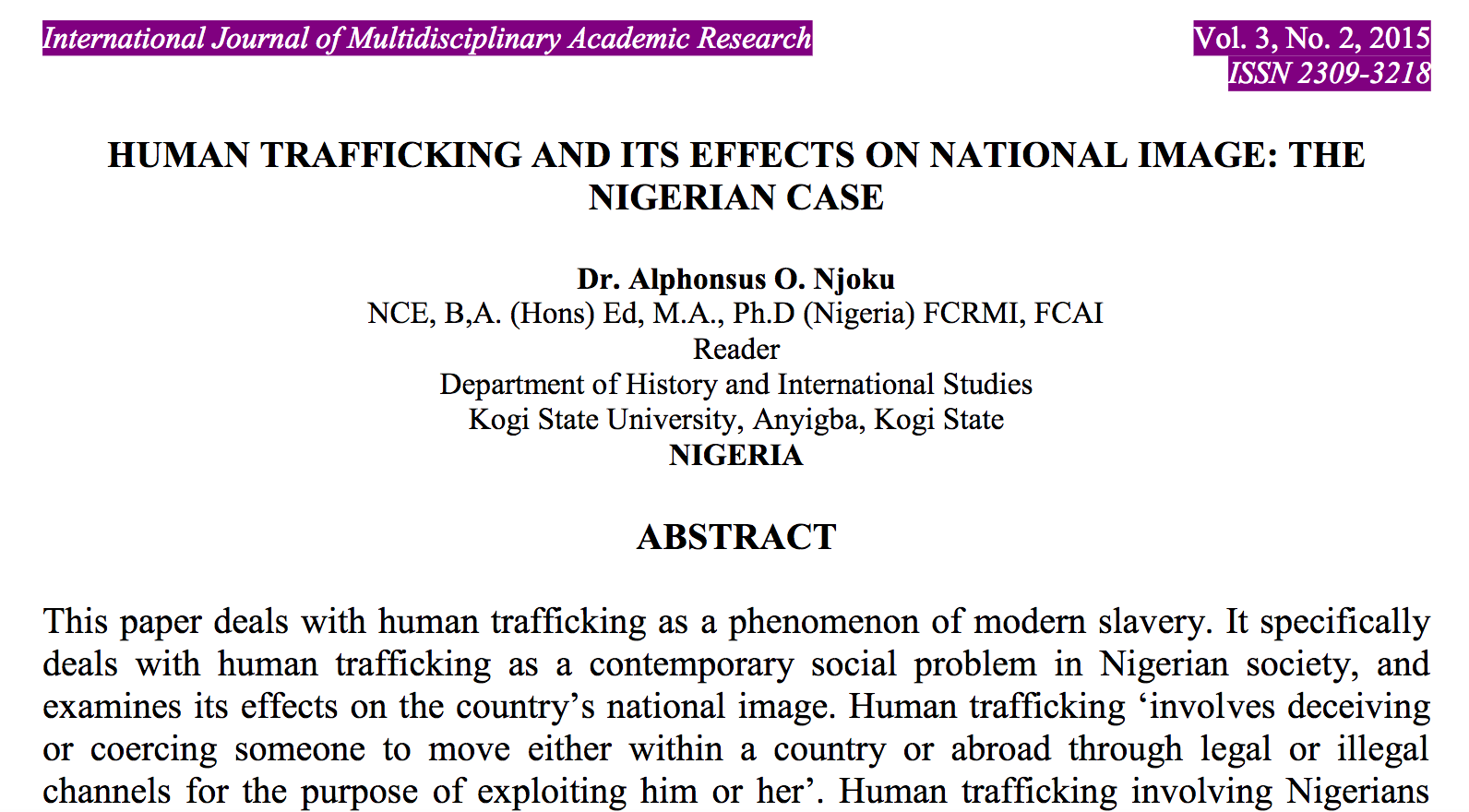 Human Trafficking And Its Effects On National Image The