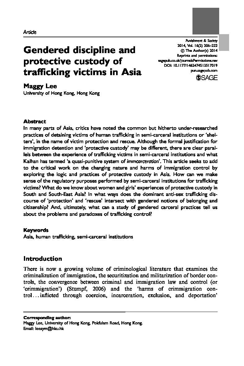 Gendered discipline and protective custody of human trafficking victims in Asia