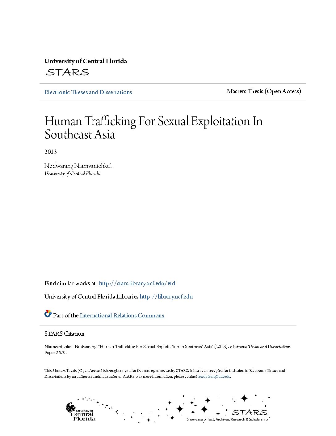 Human Trafficking For Sexual Exploitation In Southeast Asia