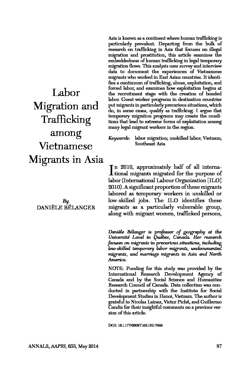 Labor Migration and Trafficking among Vietnamese Migrants in Asia