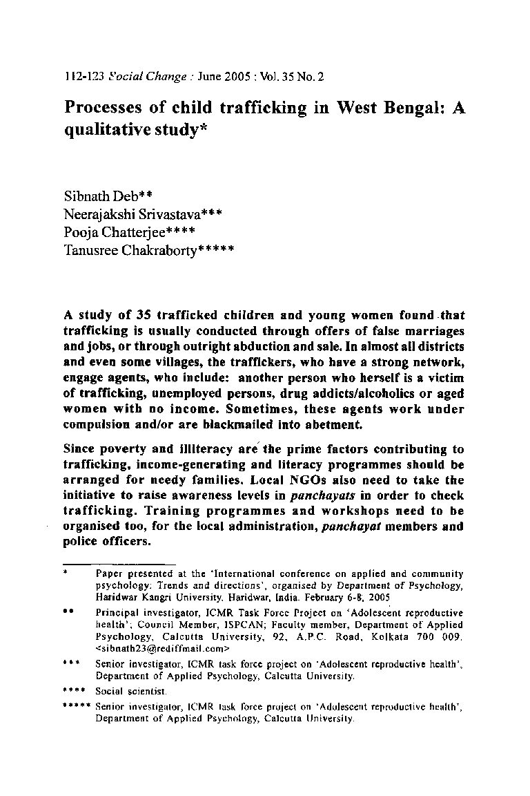 Processes of child trafficking in West Bengal: A qualitative study