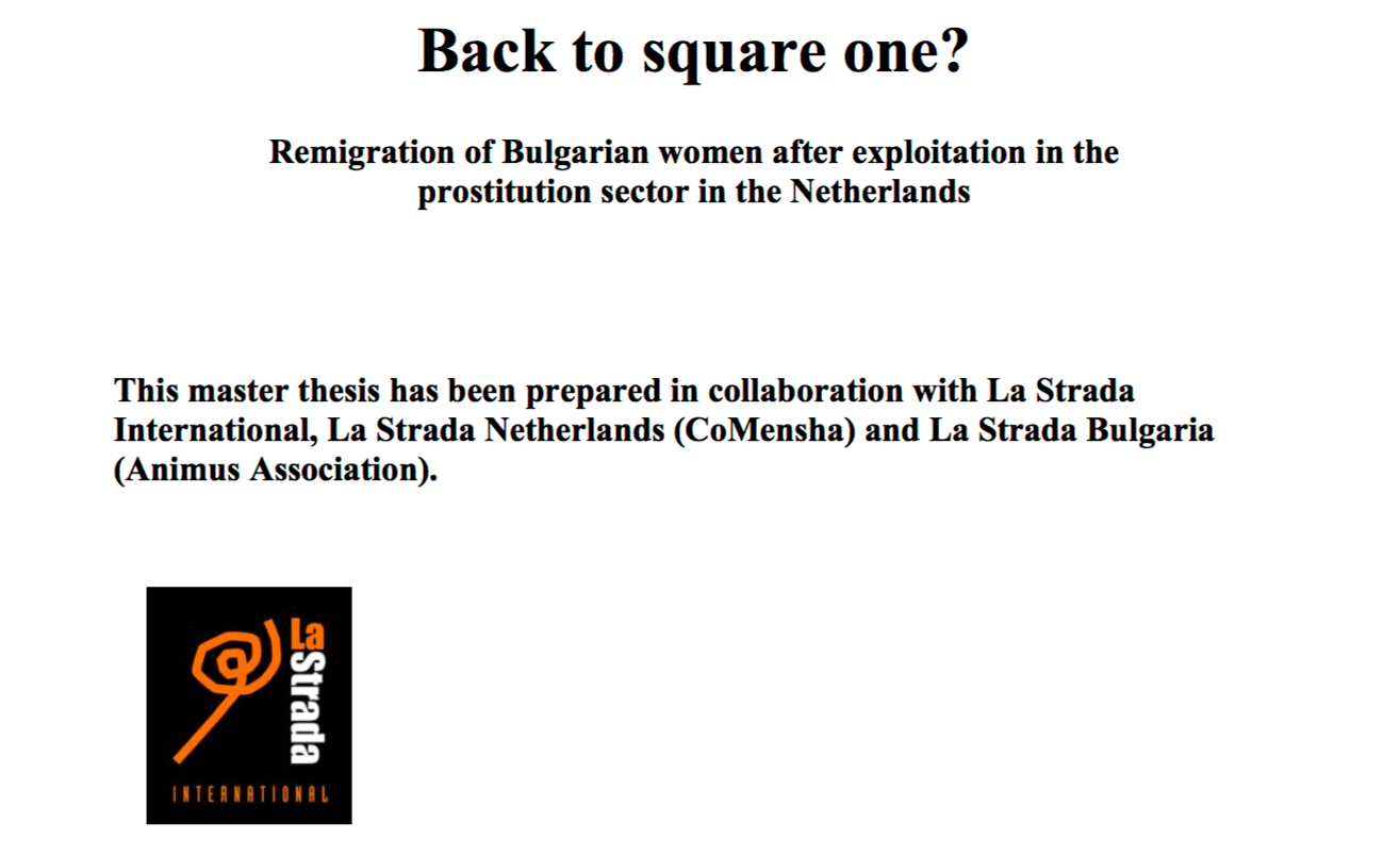 Back to square one? Remigration of Bulgarian women after exploitation in the prostitution sector in the Netherlands