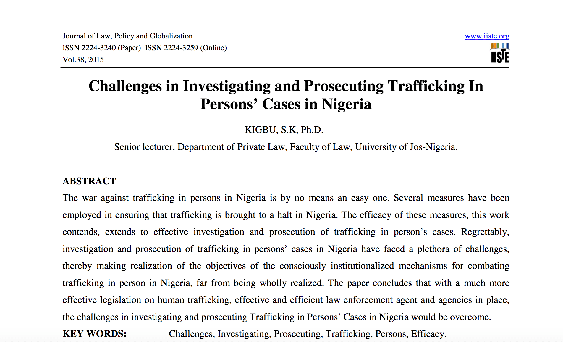Challenges in Investigating and Prosecuting Trafficking In  Persons’ Cases in Nigeria