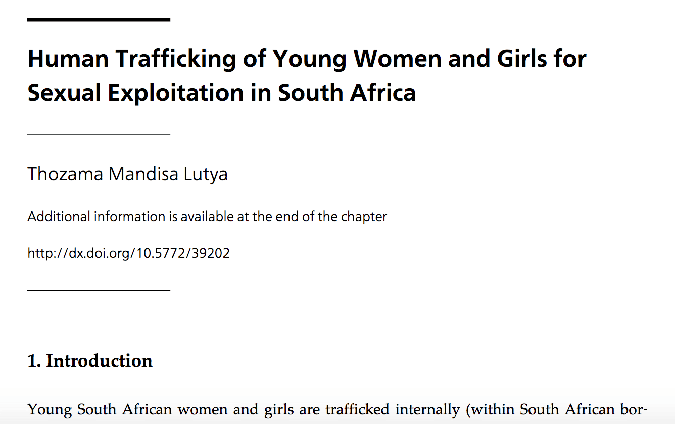 Human Trafficking of Young Women and Girls for Sexual Exploitation in South Africa