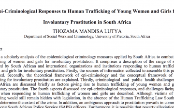 Epi-Criminological Response to Human Trafficking of Young Women and Girls for Involuntary Prostitution in South Africa