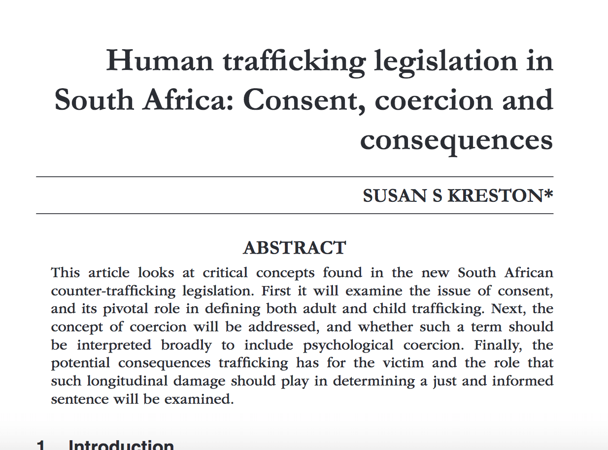 Human trafficking legislation in South Africa: Consent, coercion and consequences