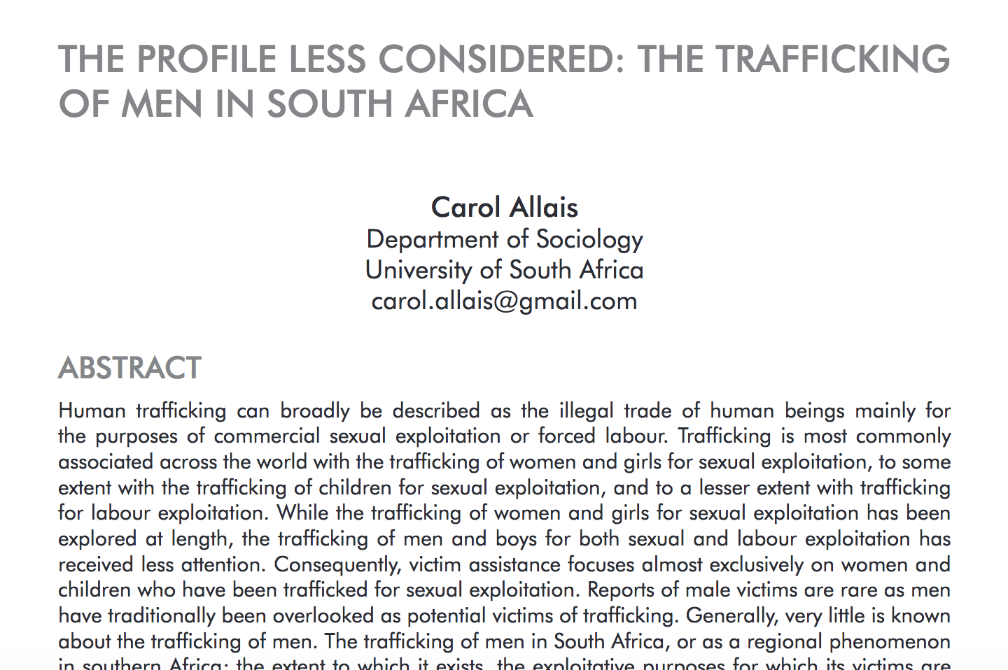 The profile less considered: The trafficking of men in South Africa
