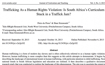 Trafficking As a Human Rights Violat ion: Is South Africa’s Curriculum  Stuck in a Traffick Jam?