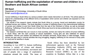 Human trafficking and the exploitation of women and children in a Southern and South African context