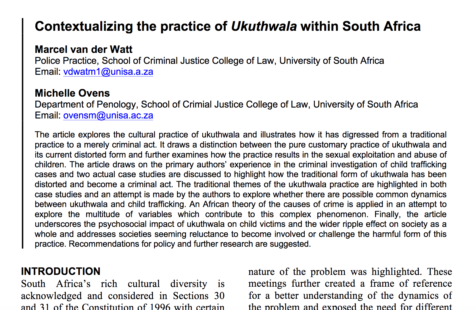 Contextualizing the practice of Ukuthwala within South Africa