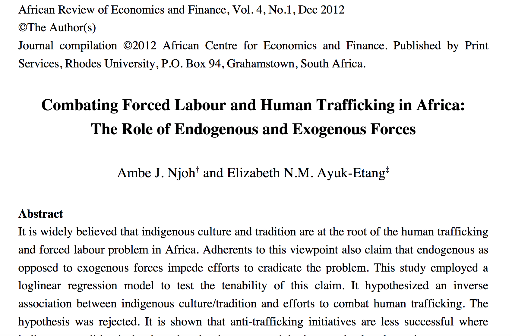 Combatting forced labor and human trafficking in Africa: The role of endogenous and exogenous forces