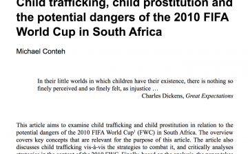 Child trafficking, child prostitution and the potential dangers of the 2010 FIFA World Cup in South Africa