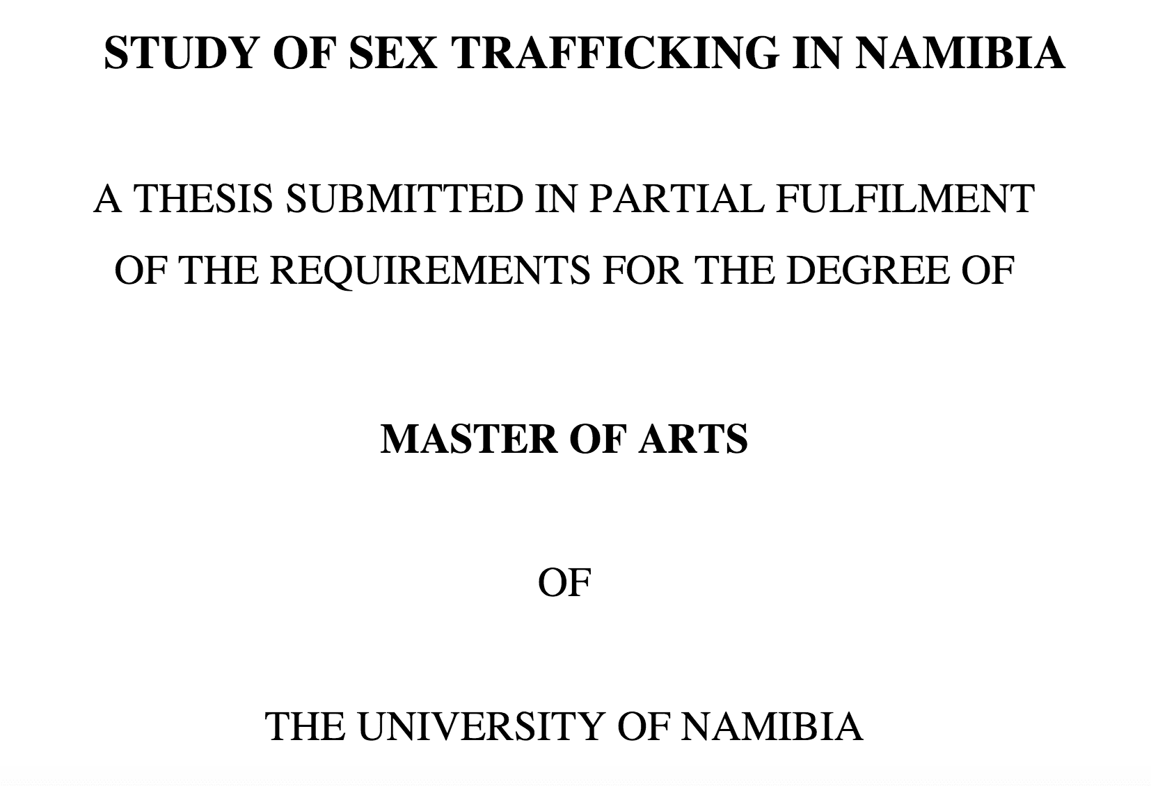Study of sex trafficking in Namibia