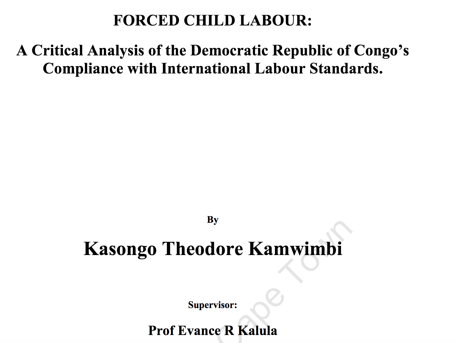 Forced child labour: A critical analysis of the Democratic Republic of Congo’s compliance with international labour standards