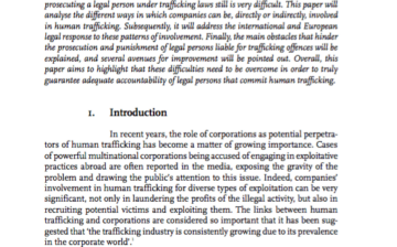 Criminal Liability of Legal Persons for Human Trafficking Offences in International and European Law