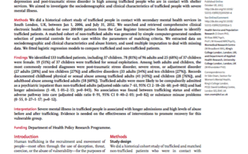 Characteristics of trafficked adults and children with severe mental illness: a historical cohort study