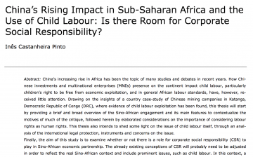 China’s Rising Impact in Sub-Saharan Africa and the Use of Child Labour: Is there Room for Corporate Social Responsibility?