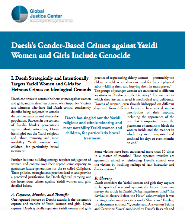 Daesh’s Gender-Based Crimes against Yazidi Women