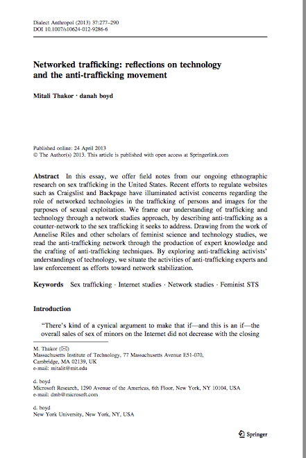 Networked trafficking: reflections on technology and the anti-trafficking movement