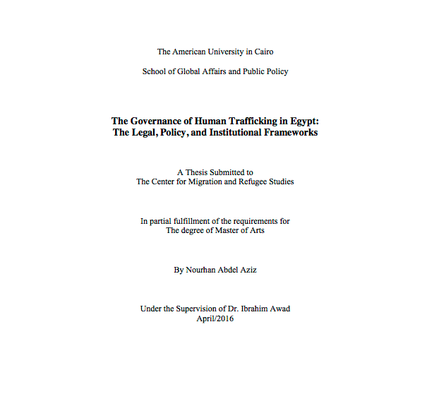 The Governance of Human Trafficking in Egypt: The Legal, Policy, and Institutional Frameworks