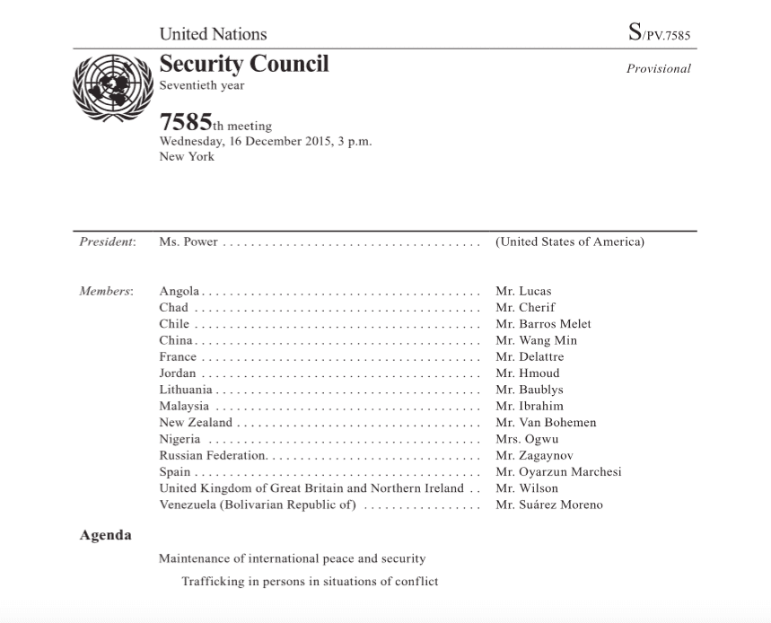 United Nations Security Council: 7585th Meeting