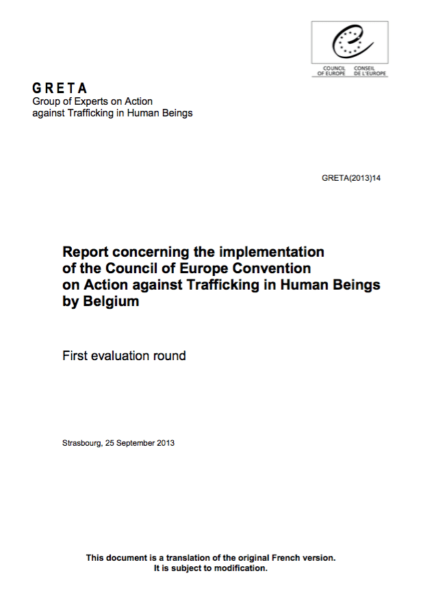 Report concerning the implementation of the Council of Europe Convention on Action against Trafficking in Human Beings by Belgium