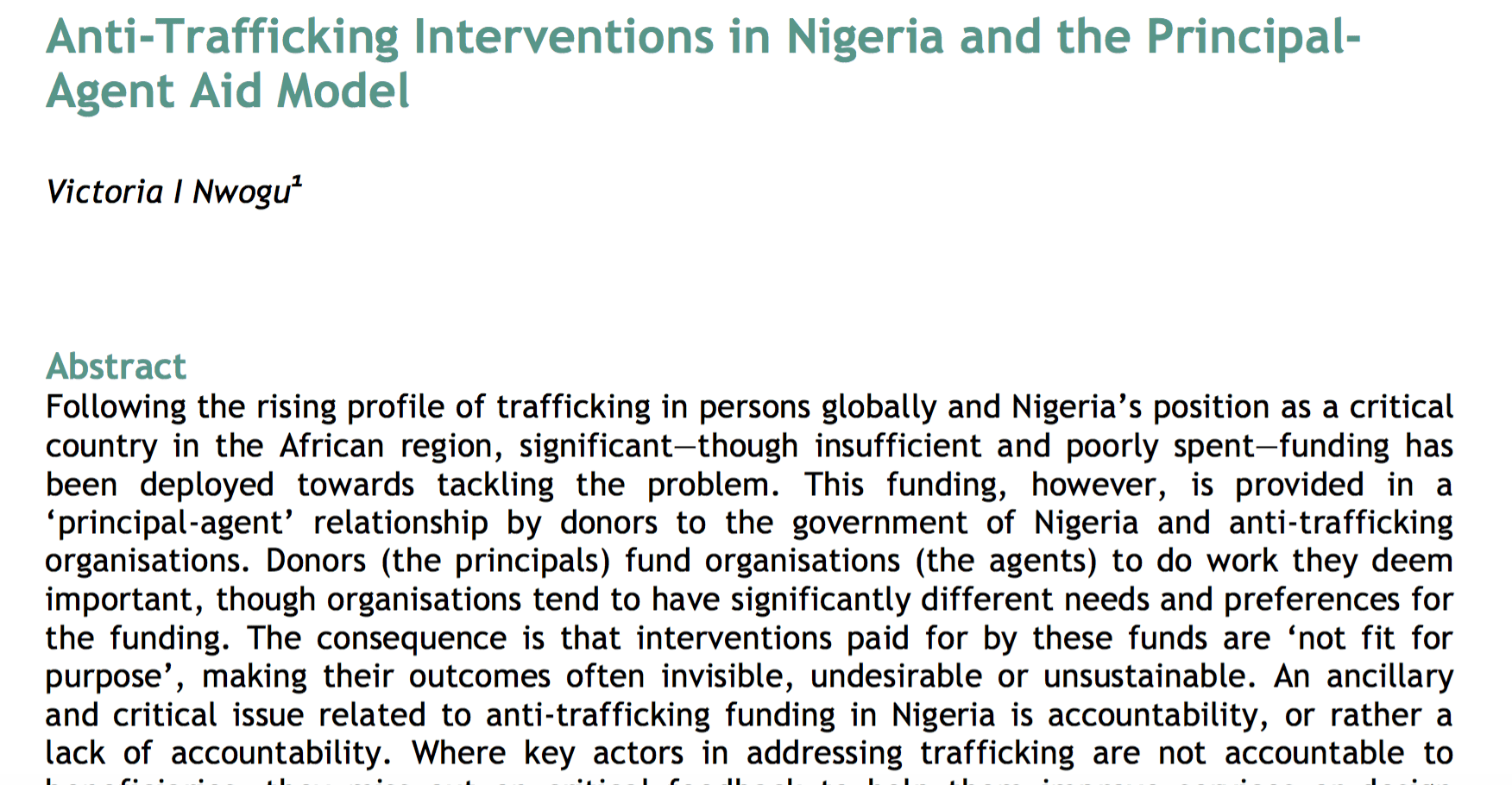 Anti-trafficking interventions in Nigeria and the principal-agent aid model