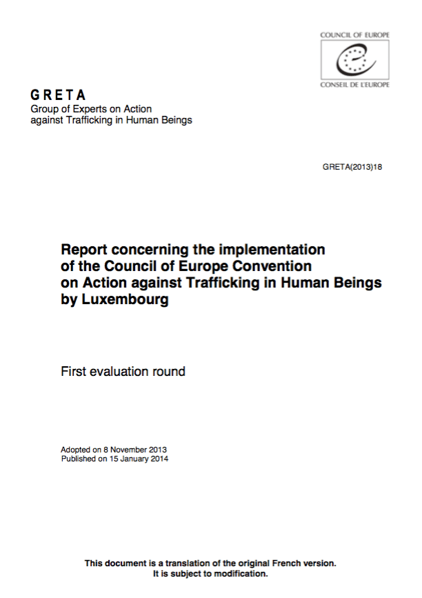 Report concerning the implementation of the Council of Europe Convention on Action against Trafficking in Human Beings by Luxembourg