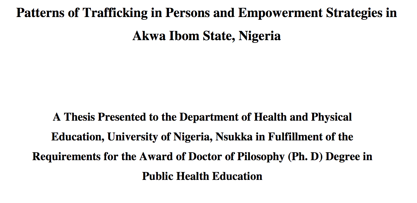 Patterns of trafficking in persons and empowerment strategies in Awka Ibom State, Nigeria