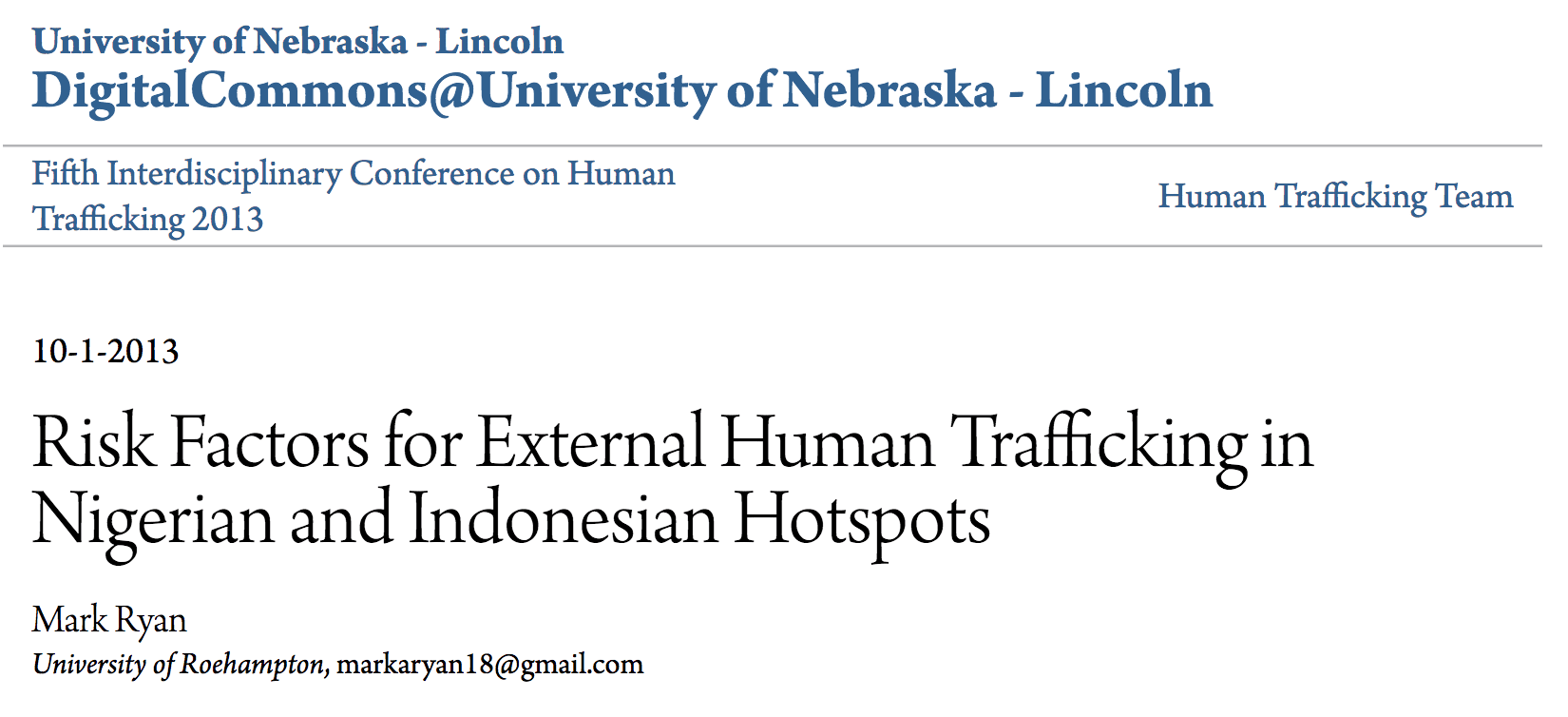 Risk Factors for External Human Trafficking in Nigerian and Indonesian Hotspots