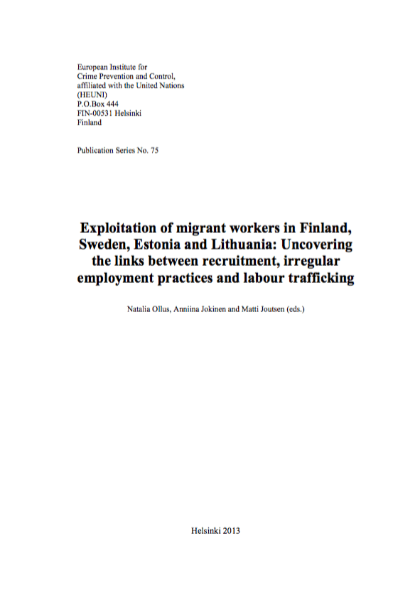 Estonian Migrant Workers as Targets of Trafficking for Forced Labour and Labour Exploitation