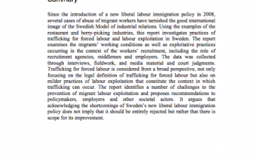 Trafficking for Forced Labour and Labour Exploitation in Sweden: Examples from the Restaurant and the Berry Industries