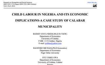 Child labour in Nigeia and its economic implications – a case study of Calabar municipality.