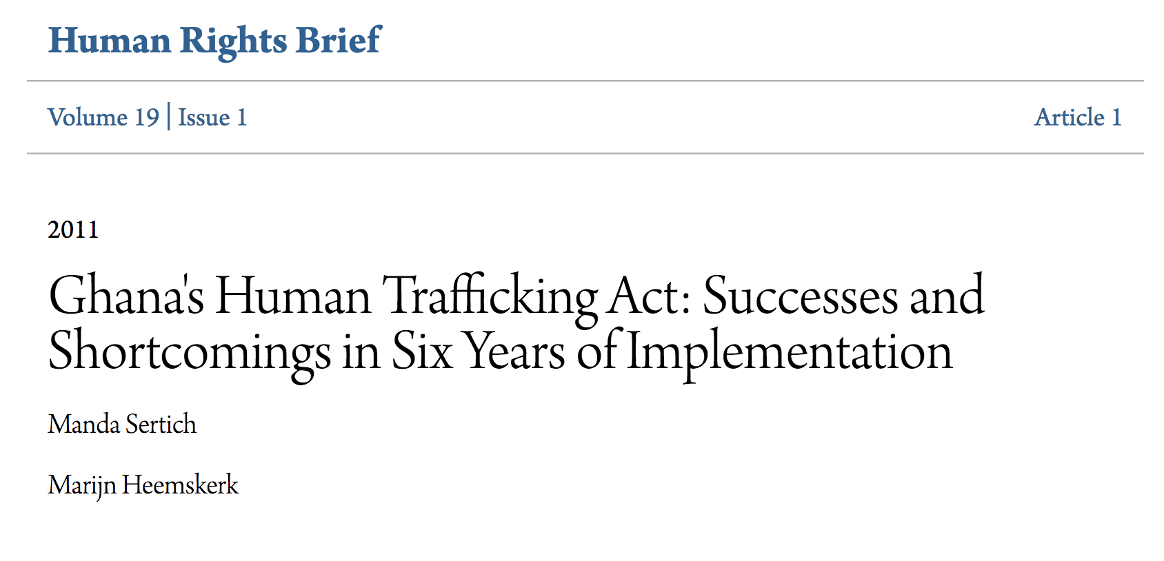 Ghana’s Human Trafficking Act: Successes and Shortcomings in Six Years of Implementation