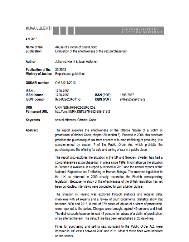 Abuse of a victim of prostitution: Evaluation of the effectiveness of the sex purchase ban