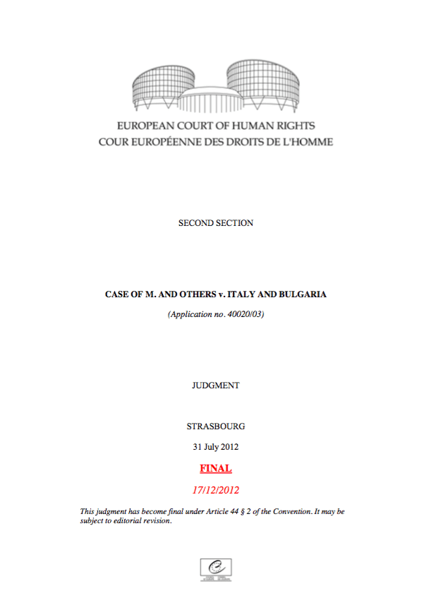 Case of M. and Others v Italy and Bulgaria