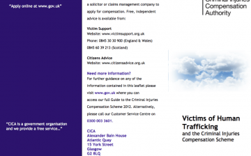 Victims of Human Trafficking and the Criminal Injuries Compensation Scheme