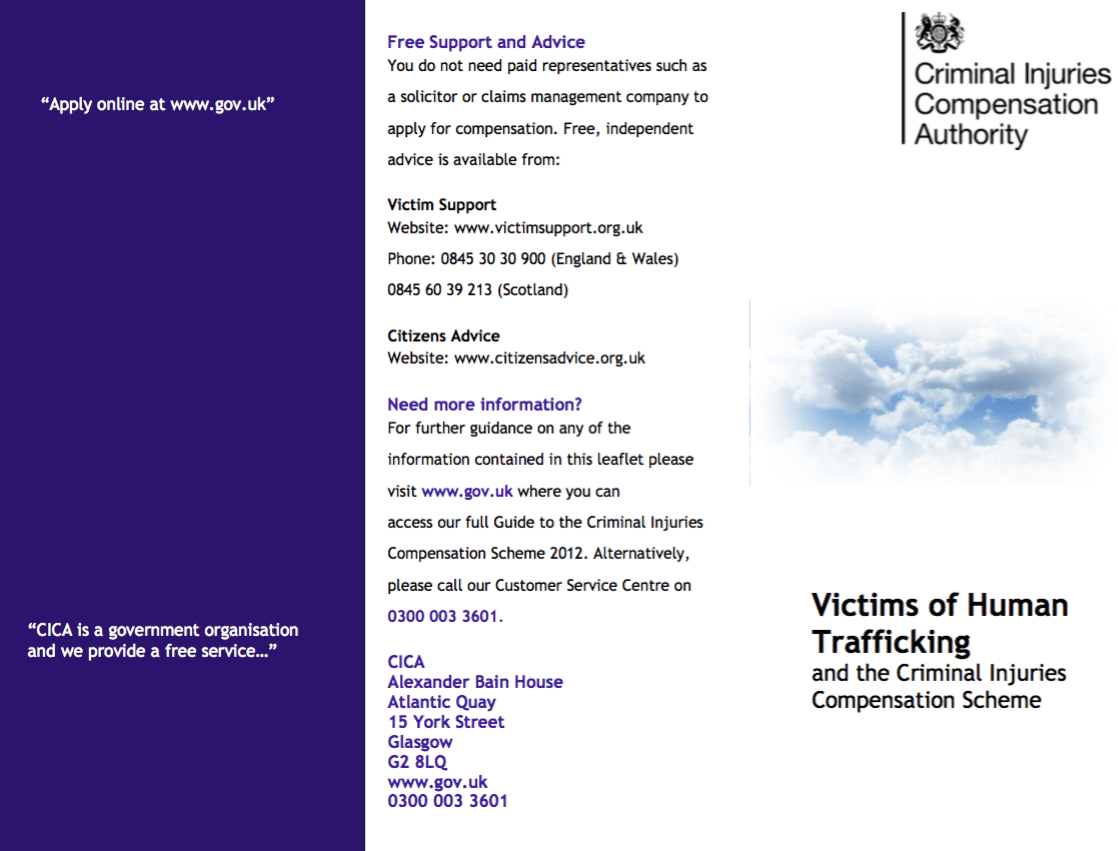 Victims of Human Trafficking and the Criminal Injuries Compensation Scheme