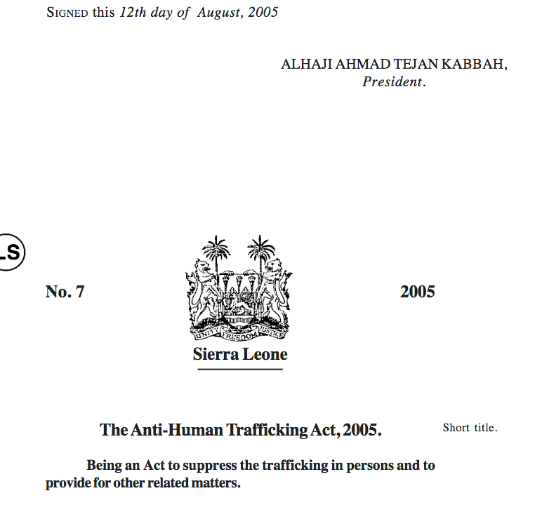 The Anti-Human Trafficking Act, Sierra Leone