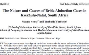 The Nature and Causes of Bride Abduction Cases in KwaZulu-Natal, South Africa