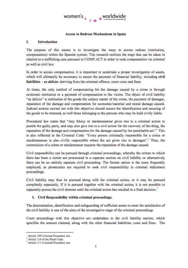 Access to Redress Mechanisms in Spain