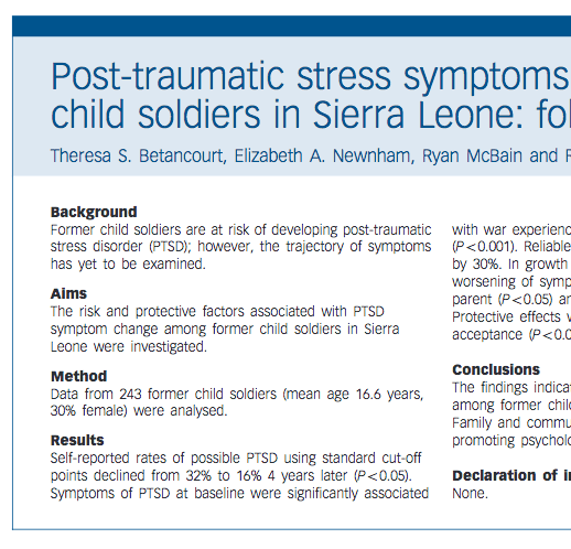 Post-traumatic stress symptoms among former child soldiers in Sierra Leone: follow-up study