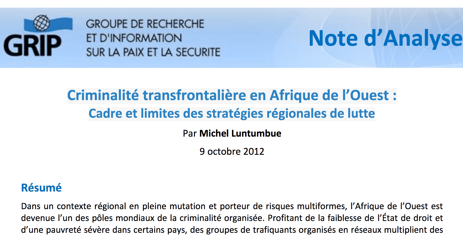 Criminalité transfrontalière en Afrique de l’Ouest: Cadre et limites des stratégies régionales de lutte