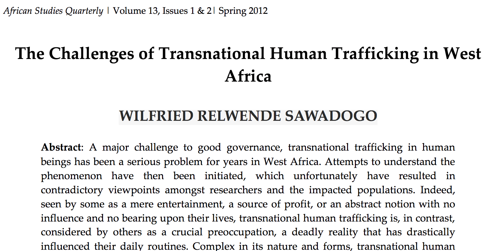 The Challenges of Transnational Human Trafficking in West Africa