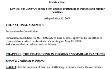 Burkina Faso Law No. 029 – 2008/AN on the Fight against Trafficking in Persons and Similar Practices