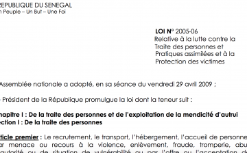 LOI N° 2005 -06 relative à la lutte contre la traite des personnes et pratiques assimilées et à la protection des victimes (Senegal)