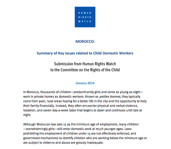 Morocco: Summary of Key Issues related to Child Domestic Workers
