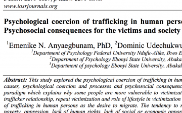 Psychological coersion in trafficking of human persons: Antecedents and psychosocial consequences for the victims and society