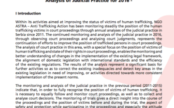 Position of Human Trafficking Victims in Court Proceedings ‐ Analysis of judicial practice for 2016 (Serbia)